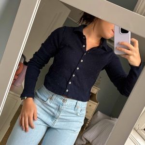 Brandy Melville Top, Navy Blue Button Up with a Collar